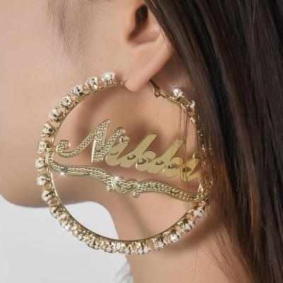 China Hot Selling Gold Plated Personalized Fashion Zircon Earrings Name Stud Earrings for sale