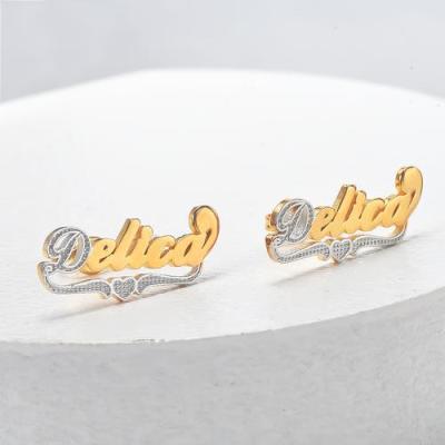 China Duoying CLASSIC OEM Personalized Custom Name Earrings Two Tone Heart Gold Plated Stud Earrings for sale