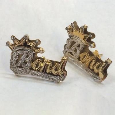 China Duoying Cute OEM Personalized Gold Plated Custom Name Earrings Double-Plated Crown Name Stud Earrings for sale