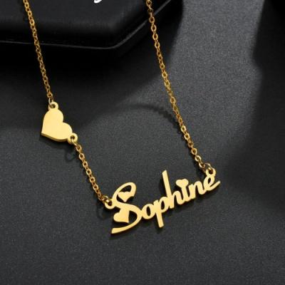 China CLASSIC Name Choker Gold Stainless Steel Charm Initial Pendant Necklaces Personalize Name Love Heart Chain Necklace for sale