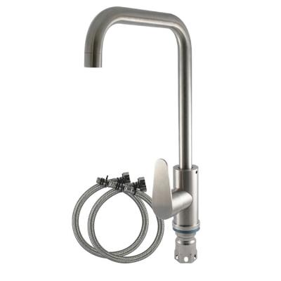 China Stainless Steel Body Deck Mounted Tap Cold And Hot Mixer Spring Silver Kitchen Faucet for sale