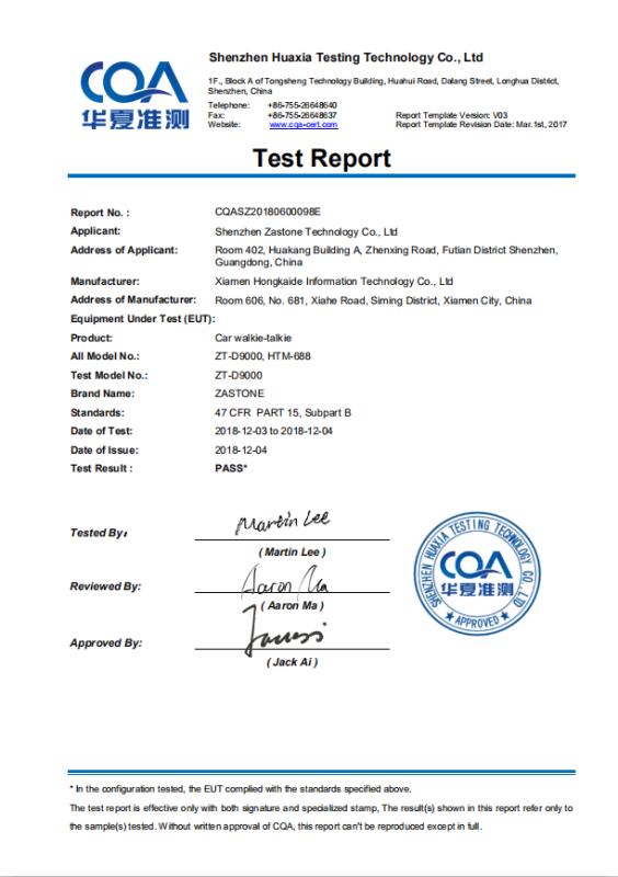 FCC - Shenzhen Zastone Technology Co., Ltd.