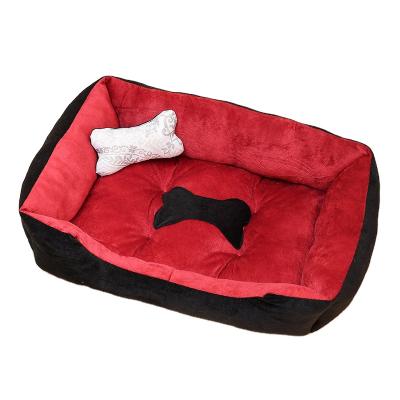 China Travel FreeExport Pet Supplies Wholesale New Style Rectangle Fluffy Plaid Pet Beds Cheap Soft Dog Sleep Bed for sale