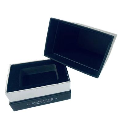 China Handmade Laser Cutting Unique Structure Luxury Solid Handmade Black Perfume Packaging Touch Paper Box for sale