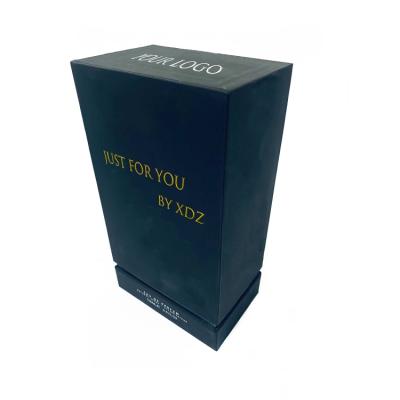 China Handmade Factory Direct High Quality Custom Logo Paper Boxes Black Textured Perfume Box Packaging for sale