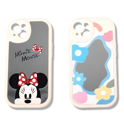 China Shockproof Suitable For iPhone 13 Series Cute Cartoon Mirror Phone Case Beige TPU+Mirror Suitable For Girls Makeup for sale