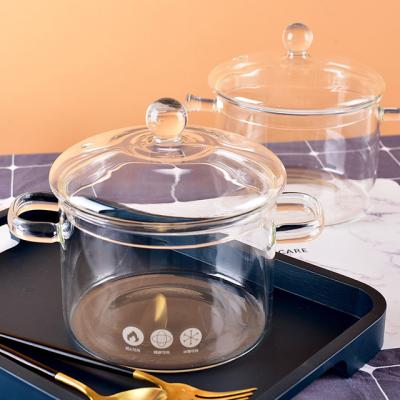 China New Design Sustainable Clear Borosilicate Glass Cooking Pot Cookware Set With Handles for sale