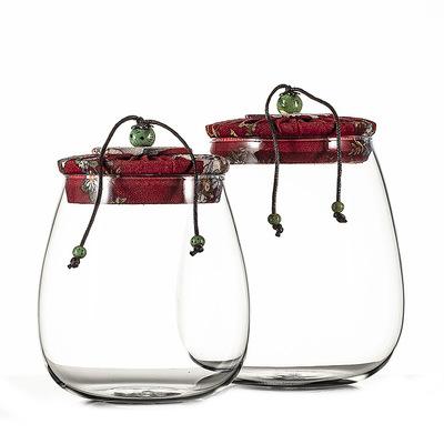 China Viable Glass Tea Coffee Beans Storage Jar Creative Cloth Cover Snacks Sealed Glass Jar for sale