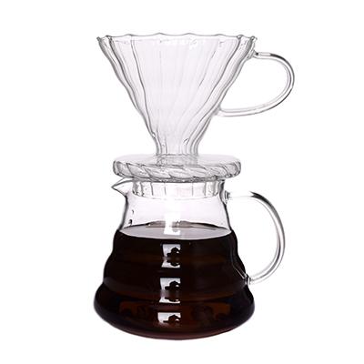 China Viable Sale Borosilicate Hand Blown Glass Hot Coffee Maker With Glass Pour Over Factory Price V60 Coffee Dripper Set for sale