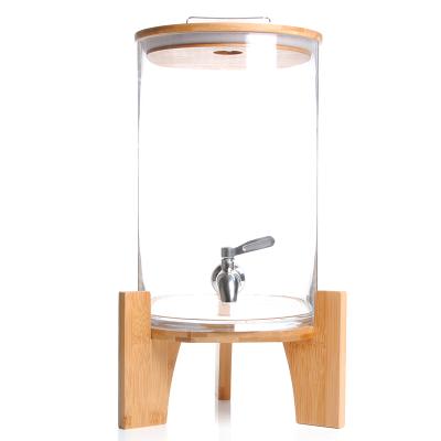 China 5/7L Borosilicate Glass Drinking Dispenser With Stainless Steel Spikes Wooden Tap 45000/7500ml Or Customized for sale