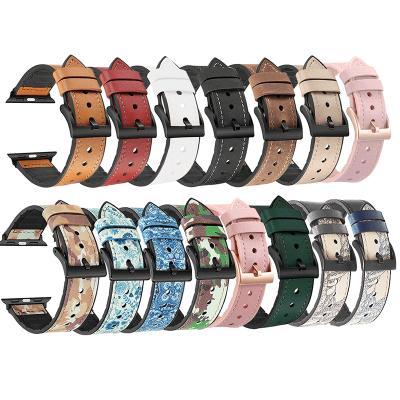 China Qiman Leather Compatible Strap For Apple Watch Band 38mm 44mm 42mm 40mm Leather For iWatch Series 6 5 4 3 2 1 Watch Band For Women Men for sale