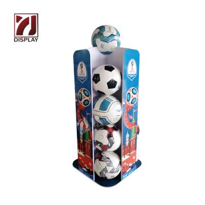 China Advertising Cardboard Football Soccer Display Stand Corrugated Cardboard Floor Shelf Retail Display for sale