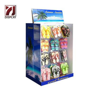 China Advertising Cardboard Floor Pegboard Display Racks Flip Flops Display Rack Slipper Display Stand for sale