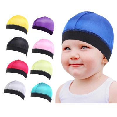 China Custom Made Kids Baby Boy Girl Boy Girl Sleep Cap Turban Dome Wig Hair Care High Elasticity Elastic Band Wave Silky Durag Hats for sale