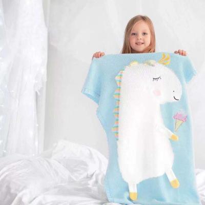 China Soft Kids Knitted Unicorn Blanket Cute Design Baby Blankets Multi Colors Kids Blanket for sale