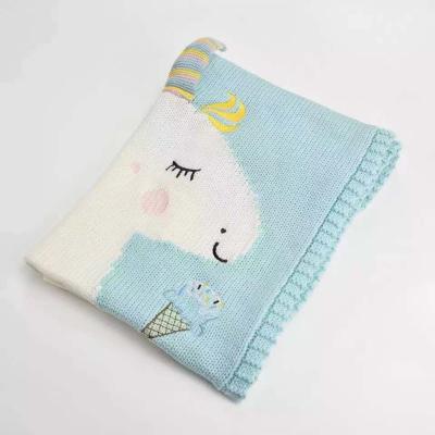 China Soft Kids Knitted Unicorn Blanket Cute Design Baby Blankets Multi Colors Kids Blanket for sale