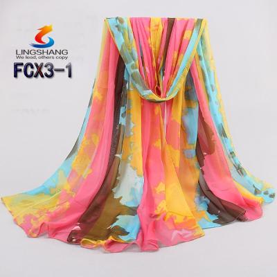 China Lingshang newest design feel girl silk dress fashionable long camouflage color chiffon scarf wholesale for sale