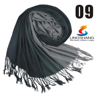 China High quality Lingshang wool shawl woolen yarn women solid color plain scarf multifunctional pure cape scarf for sale