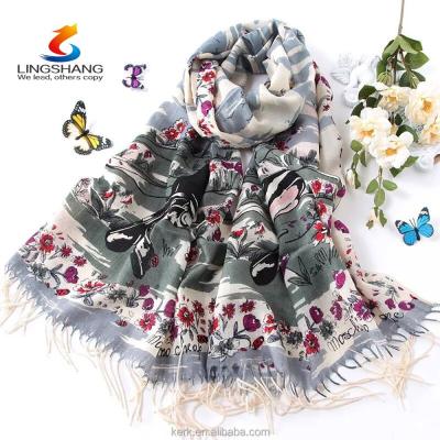 China Olina Multifunctional Women's Elegant High-Grade Wool Scarf 100% Pure Hand Painted Shawl for sale