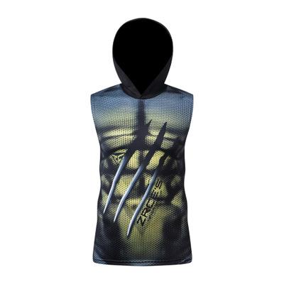 China Breathable Hooded Slim Tight Fitness Stretch Wonder Color Print T-shirt Sleeveless T-shirt Sports Muscle Shaping Quick-Drying Fabric for sale