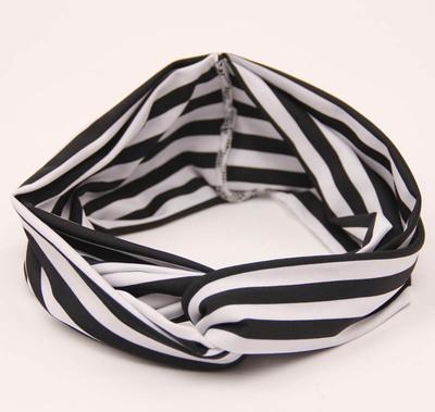 China Polyester Women's Elastic Headband Black And White Stripe Designed Cross Head Fit Bandana Head Wear Hair Wrap for sale