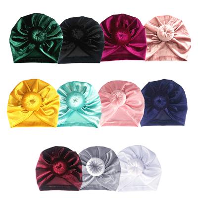 China Fashion Velvet Baby Knot Top Turbans Covers Donut Head Hat Holiday Children Winter Turban Velvet Indian Hats for Girls Babies for sale