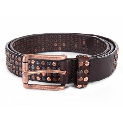 China Designer Custom Hip Hop Casual Fashionable Luxury Punk Rock Women's Belt Real Genuine Leather High Quality Studded Belt Roll Buckle Cowhide Leather Belt for sale