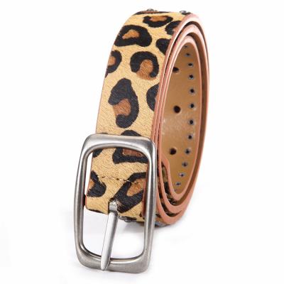 China Leopard Print Horsehair Leather Belt Pin Buckle Casual Fashionable Ladies Studded Belt Europe and the United States Fashion Street Cowhide Leather Belt for sale