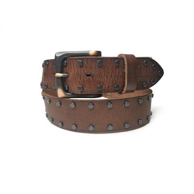 China Fashion vintage vintage washed studded soft men's style leather belt punk belt for sale