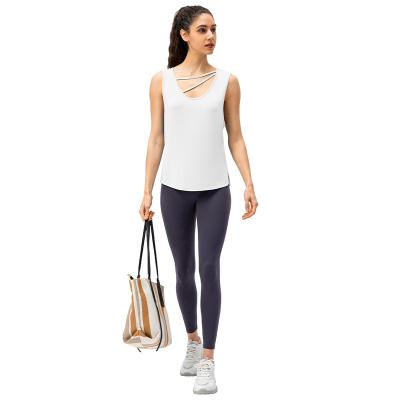 China wholesale high quality solid gray summer neck form yoga classic tank tops QUICK DRY polyester u for woman for sale