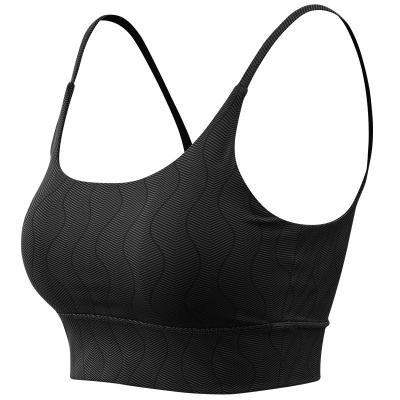 China Factory Hot Sales Breathable Customized Spandex Bra Black Halter Top Frame Sports Striped Top Sports Bra for sale