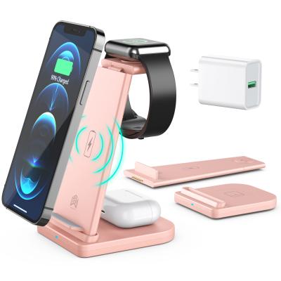 China Qi 3 in 1 Multifunctional Fast Charging Wireless Charger Stand Mobile Phone Holder Wireless Charger For iPhone for sale