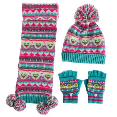 China New arrived COMMON knitted jacquard set of hat scarf and gloves for woman for sale