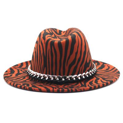 China Fake Image Personality Leopard Wool Felt Hat With Ribbon Chain for sale