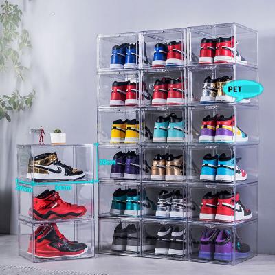 China Viable Drop Front Clear Stackable Shoe Box With Magnets Storage Shoebox Display Acrylic Transparent Sneaker Box Custom Case for sale