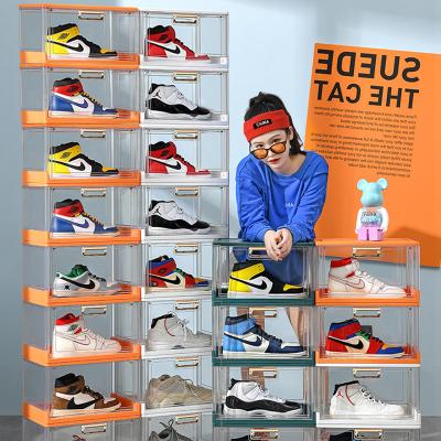 China Dust-Proof and Moisture-Proof Transparent Openable Stackable Oxidation-Proof Magnetic Shoe Box Shoe Rack for sale