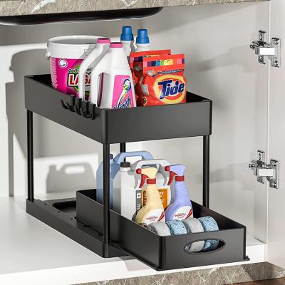 China Amazon Viable Hot Sale 2 Tier Sliding Cabinet Basket Pull Out Cabinet Organizer Kitchen Under Sink Rack With Drawer for sale