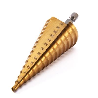 China HSS Steel HSS Step Drill NHexagon Big Step Taper Titanium Coated Metal Shank Drill Bit Cut Tool Kit Hole Cutter 4-12/20/32mm for sale