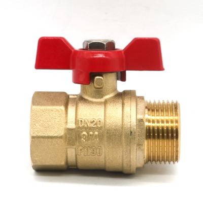 China General OUKE Natural Brass Butterfly Handle Brass Ball Valve With FM Thread Unions Connection for sale