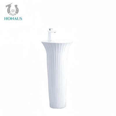 China Luxury Bathroom Full Pedestal Wash Basin Floor Mounted Premium Ceramic One Piece for sale