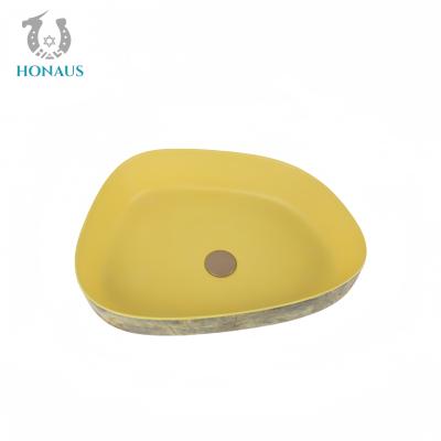 China Modern Bathroom Countertop Basin Best Ceramic Yellow Two Shapes MOQ 50 Units for sale