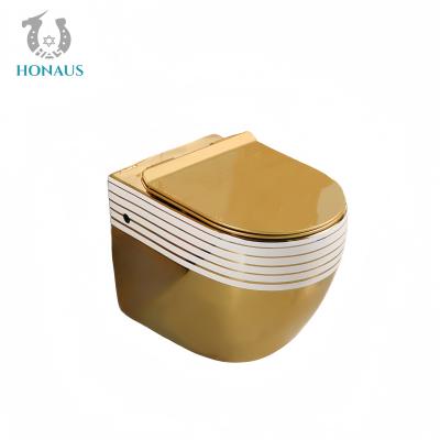 China Luxury Bathroom Wall Hung Toilet Bowl Golden Electroplated Premium Ceramic Nano Glaze for sale