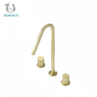 China Luxury Wash Basin Faucet Copper Body Electroplated Golden Two Handles Mixer for sale