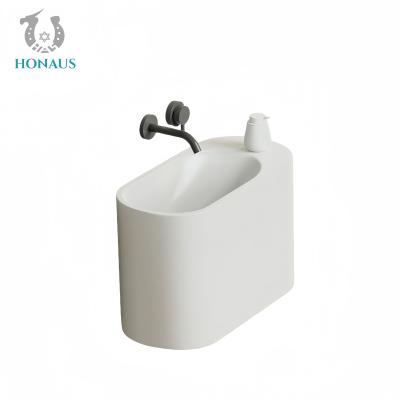 China New Design Bathroom Wall Hung Basin Sintered Stone White Modern Hotel Apartment for sale