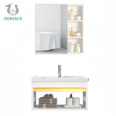 China Small Bathroom Wall Hung Basin Ceramic Bowl Steel Shelf Large Capacity for sale