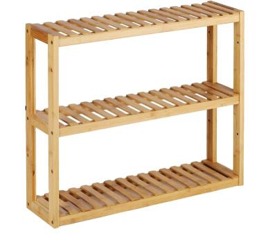 China Multifunctional Bamboo 3-Layer Adjustable Wall Mounted Rack Shelf Bathroom Shelf Storage Viable Storage And Storage Rack for sale