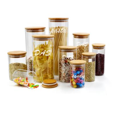 China Microwavable Wide Mouth Round High Borosilicate Jar Artight Kitchen Food Spice Storage Bamboo Glass Jar And Containers With Bamboo Lid for sale