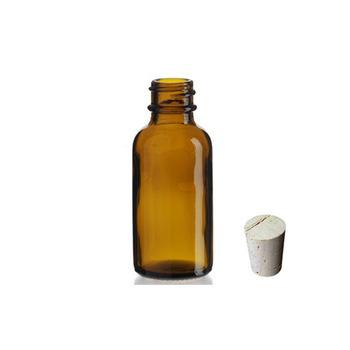 China Personal Care 1 ounce (30ml) AMBER Boston Round Glass Bottle with cork for sale