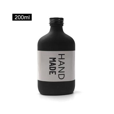 China Eco-friendly Matte Black Flat Square Glass Bottle 200ml Flask Cold Brew Bottle For Whiskey Coffee for sale