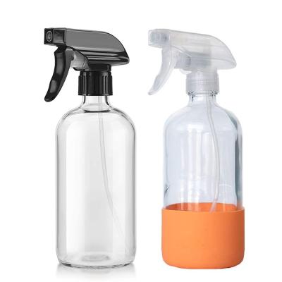 China HomeCare 500ml 16oz Boston Round Clear Hand Wash Trigger Spray Cleaning Glass Bottle with Trigger Sprayer for sale